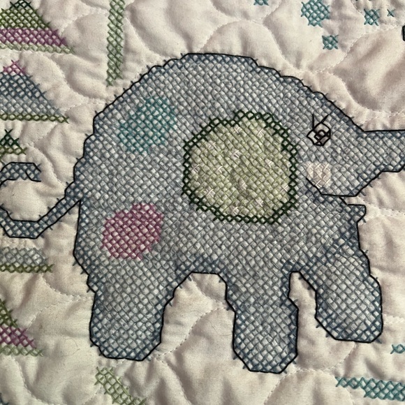 Completed Elephant Cross Stitch Baby Quilt - Picture 4 of 8